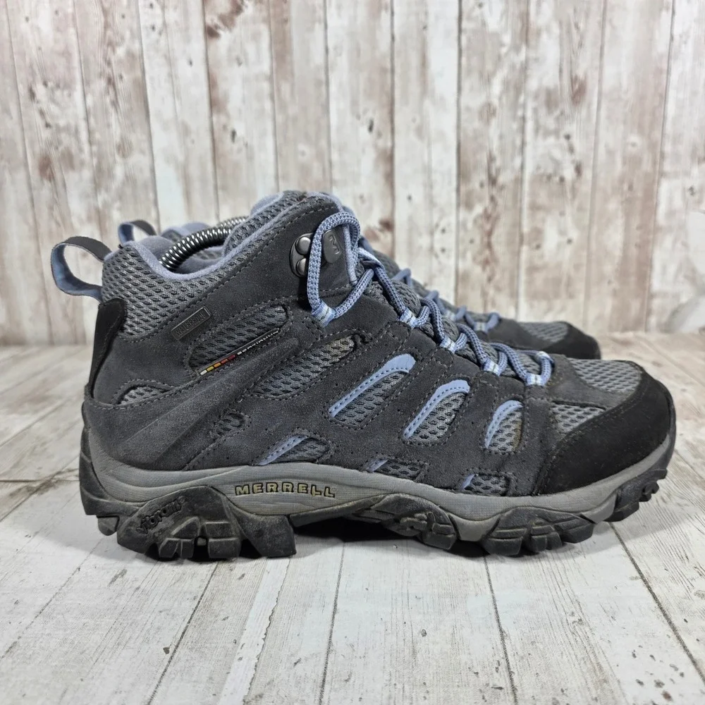 Merrell Moab Mid Waterproof Hiking Boots Womens 9 Grey Periwinkle J88792 Vibram
